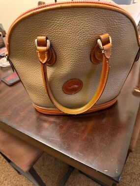 Dooney & Bourke Taupe Pebbled Leather Satchel with Tan Trim